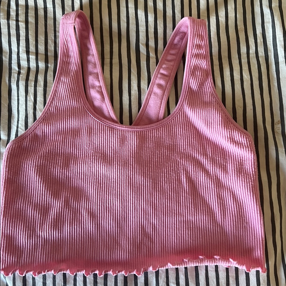 Spiritual Gangster Pink Ribbed V-Neck Crop Tank